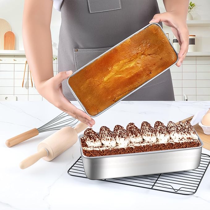 LIANYU 8 Pack Large 12x5 Inch Loaf Pans, Stainless Steel Bread Pans Set for Baking Sourdough Bread, Meatloaf, Cake, Brownies, Durable & Non Toxic Metal Bakeware, Dishwasher Safe