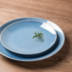 GBHOME Dinnerware Sets with Double Bowls for 6, 24 Pieces Stoneware Plates and Bowls Set, Scratch Resistant Ceramic Dishes Set, Dishwasher & Microwave Safe-Alaskan Blue