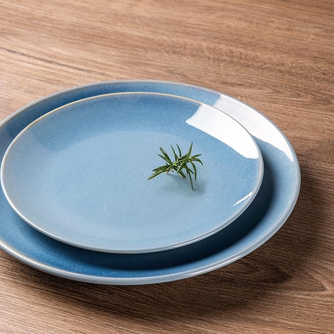 GBHOME Dinnerware Sets with Double Bowls for 6, 24 Pieces Stoneware Plates and Bowls Set, Scratch Resistant Ceramic Dishes Set, Dishwasher & Microwave Safe-Alaskan Blue
