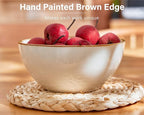 ONEMORE Ceramic Bowl Set of 6, 24 oz Soup Bowl Cereal Bowls with Brown Rim, Serving Bowls for Salad Snack Fruit Rice- Microwave Dishwasher and Oven Safe, Scratch Resistant - Cream White