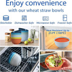 Homestockplus 24 OZ Wheat Straw Cereal Bowls Set of 8, Unbreakable & Reusable Bowls, BPA Free Eco Friendly, Microwave & Dishwasher Safe, Multi Color Bowls for Ramen, Soup, Salad