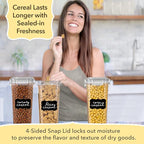Simply Gourmet Airtight Cereal Containers with Lids – 3 Piece Tall Kitchen Pantry Organization Set, BPA-Free Clear Plastic, Pour Spout Lids for Breakfast Cereal, Rice, Flour, Sugar, Snacks