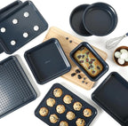 Calphalon Legacy 10-Piece Nonstick Bakeware Set, PFA-Free Nonstick Coating, Oven Safe, Includes Sheet Pans, Muffin Pan, Round Cake Pans, Loaf Pan and Cooling Rack, Navy Blue