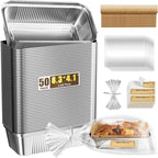50 Pack 2.4lb Aluminum Loaf Pans Collocate Cellophane Bags/Twist Ties/ Stickers and Parchment Paper Sheets ,8.3" X 4.1" X 2.2" Disposable Aluminum Foil Premium Bread Tins - Disposable Baking Pans
