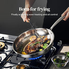 Redchef Stainless Steel Skillet, Stainless Steel Frying Pan, Professional Uncoated Frying Pan, Healthy Induction Cookware for Searing & Sautéing, Warp-Resistant Bonded Bottom, Oven Safe Pan, 9.5 Inch