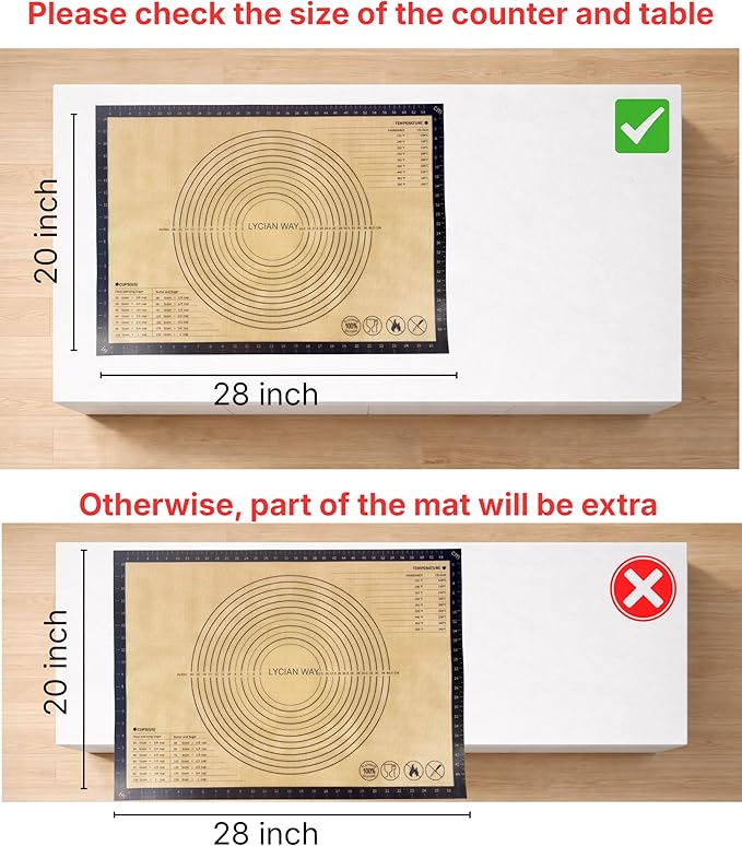 Silicone Pastry Mat with Measurements, 28 x 20 Inch Extra Thick Non-Slip Nonstick XL Baking Mat for Dough Rolling, Kneading, Fondant and Pie, Gray
