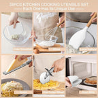 Silicone Cooking Utensils Set, 43Pcs Non-Stick Heat Resistant Kitchen Utensils Spatula Set with Wooden Handle for Baking, Cooking, and Mixing, Best Kitchen Gadgets Tools with Holder (White)
