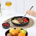 Sureasy Pasta Bowls Set of 4, 30oz Large Embossed Salad Bowls, 8.5 Inch Wide and Shallow Plate Bowls, Salad Bowl, Microwave, Oven & Dishwasher Safe, Black
