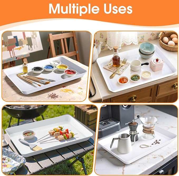 8-Pack Serving Tray, Serving Platter for Parties, Entertaining, Camping & Food Display, Reusable & Stackable Plastic Trays in Kitchen, Rectangular Food Platters for Cookie, Appetizer(White)
