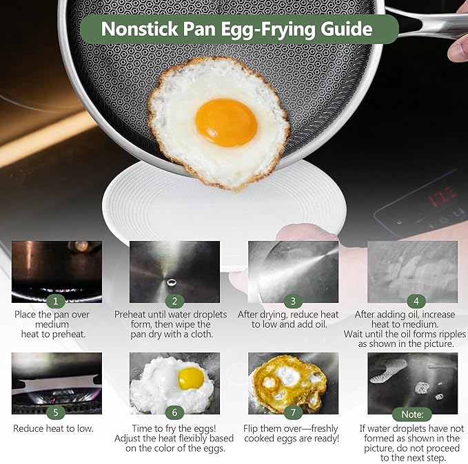 Non Stick Frying Pans, 12-inch with Lid, Hybrid Frying Pans Nonstick Stainless Steel Skillets, Dishwasher & Oven-Safe, Stay-Cool Handle, PFOA Free Cookware, Compatible with All Cooktops