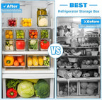 14 Pack Fridge Organizer Storage Bins Set, Clear Stackable Food Storage Containers with Lids BPA-Free for Refrigerator, Freezer, Kitchen Countertop, Organizers for Fruits, Vegetables, Drinks, Cereals