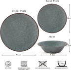 LEHAHA Rustic Farmhouse 12 Piece Melamine Camping Dinnerware Set, Plates and Bowls Sets, Indoor and Outdoor Use, Lightweight and Unbreakable Kitchen dishes Set for 4(Grey)