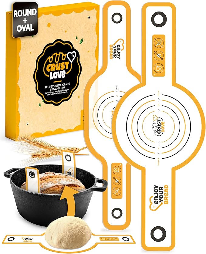 CRUSTLOVE 2 PCS Bread Sling Dutch Oven Silicone, Non-Stick Sourdough Sling & Baking Mat, Reusable & Easy to Clean – Heat Resistant to 480°F – Silicone Sourdough Sling for Artisan Bread Baking Supplies