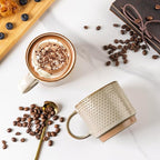 GBhome 12OZ Stackable Coffee Mugs, Ceramic Coffee Mugs with Texture Patterns for Man,Woman,Dad,Mom, Modern Coffee Mugs Set of 4 for Latte/Cappuccino/Cocoa. Dishwasher&Microwave Safe, Pale Khaki
