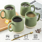 HASENSE Porcelain Coffee Mugs Set of 4, 15 Oz Large Coffee Cups, Latte Cup with Handle, Tea Mugs for Men and Women, Modern Coffee Mug for Cappuccino, Milk, Cocoa, Microwave & Dishwasher Safe, Green