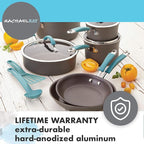 Rachael Ray 87642 Cucina Hard Anodized Nonstick Skillet with Helper Handle, 14 Inch Frying Pan, Gray/Agave Blue