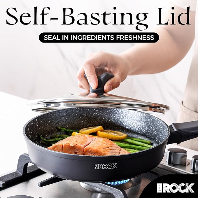 THE ROCK SOHO 8-Inch Non Stick Frying Pan with Lid – Nothing Sticks, Never Warps, Lasts Longer, Healthy Skillet with Heat-Resistant Handle, PFOA Free, Dishwasher Safe, Black