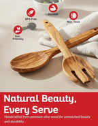 Olive Wood Utensil Set of 2 PCS – Handcrafted Wooden Spoon & Spatula – Natural Eco-Friendly Cooking Utensils, Nonstick Safe, Durable Kitchen Tools