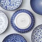 Selamica Porcelain 26 Ounce Pasta Bowls Set of 6, 8 inch Wide and Shallow Salad Bowls, Serving Bowls, Microwave & Dishwasher Safe, Sturdy & Stackable, Vintage Blue