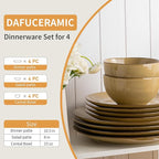 Dafuceramic Plates and Bowls Sets, 12 Pieces Modern Stoneware Dinnerware Set for 4 Kitchen Dinner Set Ceramic Dishware Dishes Set Microwave and Dishwasher Safe (Maize Yellow)
