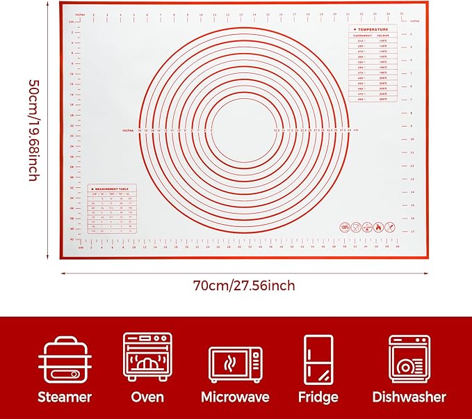 Nonstick Silicone Pastry Mat Extra Large 28''×20'' with Measurements, Food Grade Silicone Baking Mat, Non-Slip Dough Rolling Mat for Counter, Oven Liner, Fondant/Pie Crust/Sourdough Bread Baking