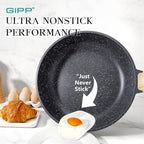 GiPP Non Stick Frying Pan Set - 9.5" 10.2" 11" Ceramic Nonstick Skillets, Non Toxic, Omelette Pan with Stay Cool Handle, Induction Compatible, PFAS/PTFE/PFOA Free, Gray