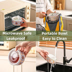 Ceramic Bowl with Lid: Microwave Safe Soup Containers Set of 6 for Meal Prep, Cereal, Salad, Picnic, Camping, Office Lunch, Kitchen Food Storage - 5 Inch, 20 oz, Design B