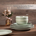 AmorArc Ceramic Dinnerware Sets for 6, 18 Pieces Handpainted Plates and Bowls Set, Scratch Resistant Stoneware Dishes Set, Dishwasher & Microwave Safe, Olive Green