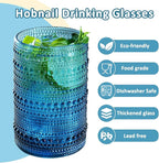 15 oz Colored Hobnail Drinking Glasses with Straws,Vintage Glassware Set of 6,Embossed Highball Cups Textured Glass Cups for Kitchen,Beer,Juice,Cocktail,Whiskey, Milk