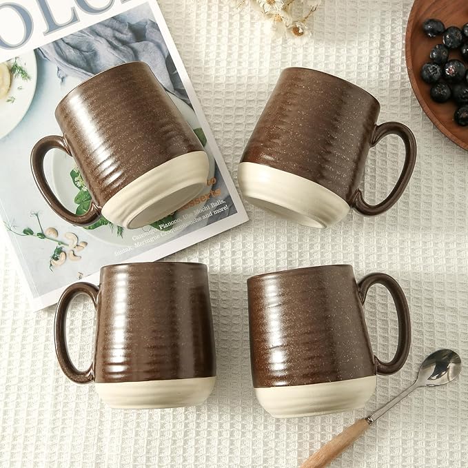 HASENSE Ceramic Coffee Mugs Set of 6, 15oz Large Coffee Mugs with Handle, Porcelain Coffee Cups for Coffee, Tea, Latte & Cappuccino, Microwave & Dishwasher Safe,Brown