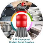 Mini Dish Brush for Cleaning Chicken Shredder, Palm Brush Dish Scrubber with Ergonomic Grip, Kitchen Brush for Washing Dishes, Pans, Pots, Sink (4, Red)
