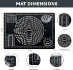 Extra Large Baking Mat - 28" Silicone Pastry Mat, Reusable Non-Stick Dough Mat with Measurement for Fondant, Rolling Dough, Pie Crust, Pizza and Cookies, Black