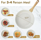 SENSARTE Nonstick Ceramic Frying Pan Skillet, 11 Inch Omelet Pan, Healthy Non Toxic Induction Compatible Egg Pan with Heat Resistant Handle, PTFE and PFAS-Free (Pack of 2)