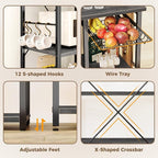 SUPERJARE Larger Bakers Rack with Power Outlets, 6-Tier Microwave Stand, Coffee Bar with 12 S-Shaped Hooks, Kitchen Shelf with Wire Basket, 47.2 x 15.5X 66.9 Inches, Grey