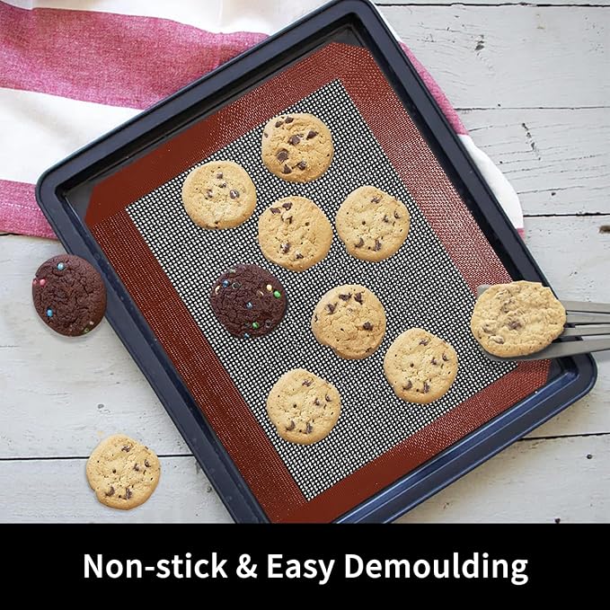 Small Silicone Baking Mats, Set of 4, 11-4/5x8-1/4 Inch Quarter Sheet Size, Non Stick, BPA Free, 1/4 Baking Sheet Pan Liner for Cookies, Macaron, Bread, Pastry, Toaster (Perforated)