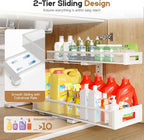 2 Pack 20.47IN Depth Under Sink Storage Organizer, Large 2-Tier Elegant Mesh Pull Out Shelf for Kitchen and Bathroom Cabinet Organization, L-Shaped and Adjustable Height Design-White