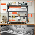 Over The Sink Dish Drainer Drying Rack 3 Tiers with Cover, Keep Kitchen Sink Shlef Organized Space-Saving Dish Drying Rack, Large Stainless Steel Sink Dish Rack for Dishes, Bowls, Cutlery (37.4"w)