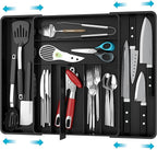 Simple Houseware Expandable Kitchen Drawer Flatware Organizer, Black – Adjustable Cutlery Tray with 9 Compartments for Utensils and Silverware