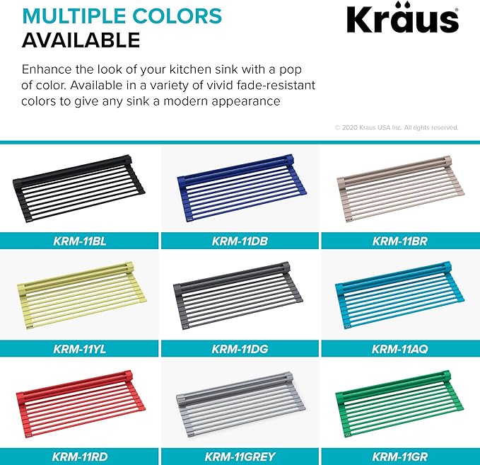 KRAUS Multipurpose Workstation Sink Roll-Up Dish Drying Rack, Colander and Trivet in Aqua, KRM-11AQ
