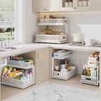 2 Pack 18.5IN-Depth Under Sink Organizer With Next-Gen Ball-Bearing Slides,2-Tier Precision Mesh Pull Out Cabinet Storage for Bathroom&Kitchen,Height Adjustable Drawers Shelf,Anti-rust-White