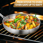Inqibee 8.5-12 Inch Tri-Ply Stainless Steel Frying Pans Set with Lids Skillets, Induction Cooking Pans, Pots and Pans Set, Dishwasher and Oven Safe, Detachable Handle