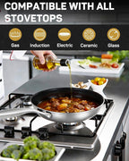 8" Hybrid Nonstick Frying Pan, Stainless Steel Ceramic Nonstick Skillet for Eggs & Omelets, Small Egg Pan, Stay-Cool Handle, Induction Compatible, Oven Safe