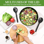 LOVYANXUE Salad Bowl with Lid, 12" Extra Large Bamboo Fiber Salad Bowl with Servers Set for Kitchen, Nature Bamboo Mixing and Serving Bowl with Lid, Spoon and Fork for Fruits,Salads and Vegetables