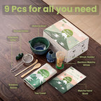 Clay&Fire Matcha Whisk Set，9 Pcs Ceramic Matcha Set, 15 OZ Matcha Bowl with Spout and Whisk for Friend, Ideal Gift for Matcha Lover（Starry）