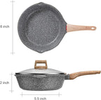 Induction Nonstick Skillet Frying Pan With Lid,Swiss Granite Omelette Pan, Scratch-Resistant Safe Cookware Set，PFOA Free(8 inch)