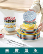 vancasso SELENE Plates and Bowls Set for 6, 18 Pieces Dinnerware Sets, Mircowave and Dishwasher Safe Dishes Set, Porcelain Pastel Dinnerware