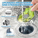 zaa Kitchen Sink Drain Strainer - Kitchen Sink Stopper,Stainless Steel Kitchen Drain Plug & Sink Installation Parts with Anti-Clogging Basket, Fit US Standard 3-1/2'' Sink Drain Hole