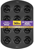 Wilton Gold Non-Stick 12-Cavity Mini Fluted Cake Pan, Cold-Rolled Steel Bakeware, Made Without PFAS, Packaging May Vary
