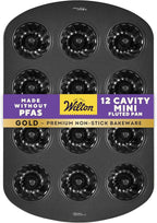 Wilton Gold Non-Stick 12-Cavity Mini Fluted Cake Pan, Cold-Rolled Steel Bakeware, Made Without PFAS, Packaging May Vary