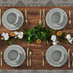 TP 12-Piece Melamine Dinnerware Sets, Plates and Bowls Dishes Set for 4, Break-Resistant & Non-Microwavable, Lightweight Dinner Plates, Relief Grey